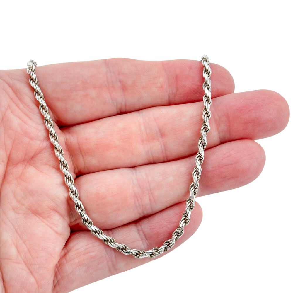 Vintage Italian Sterling Silver 925 Rope Link Chain Necklace 24"